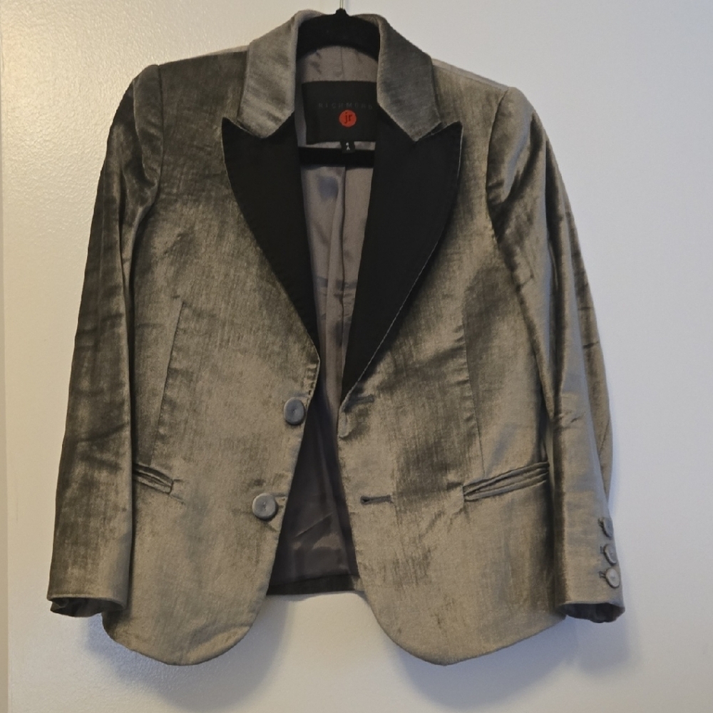 John Richmond Velvet Junior Blazer in Silver and Black